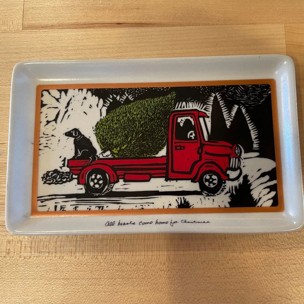 Primitives by Kathy Holiday Truck Trinket Dish Black Lab